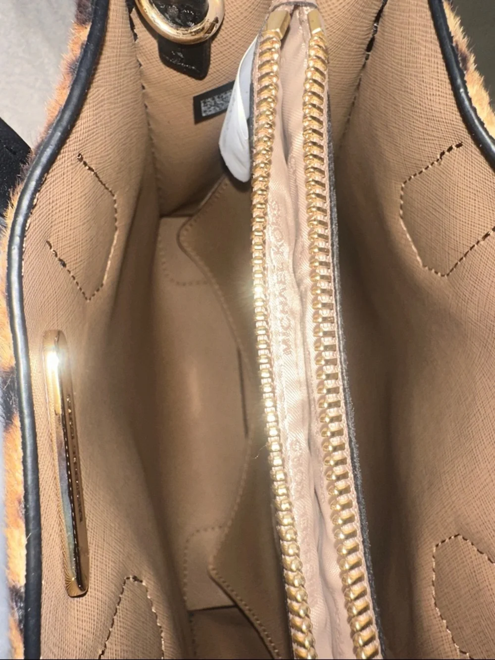 Michael Kors Mercer Leopard Calf Hair Satchel with Black Trim - Picture 10 of 11